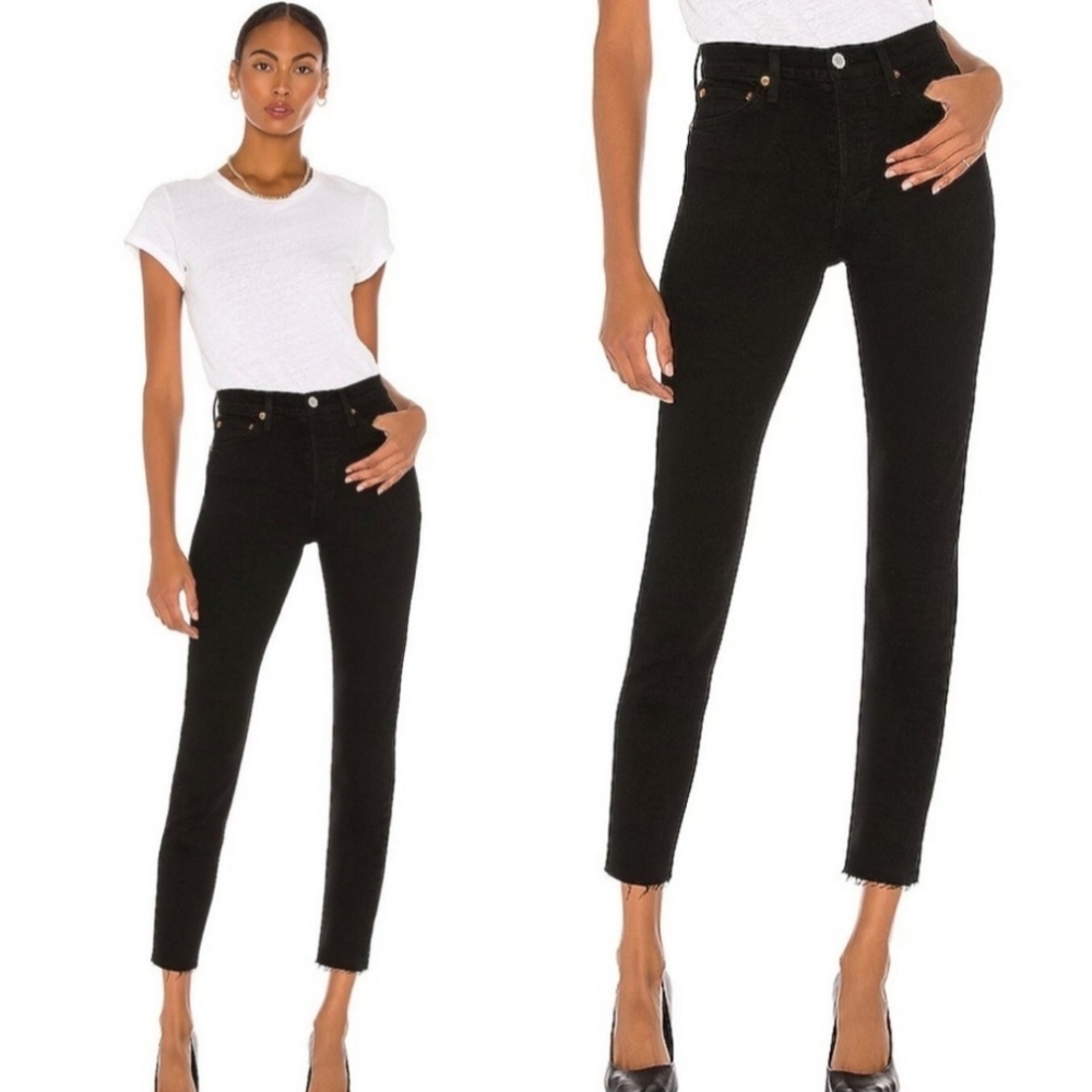 RE/DONE Originals High Rise Ankle Crop Jeans in Black Size 28